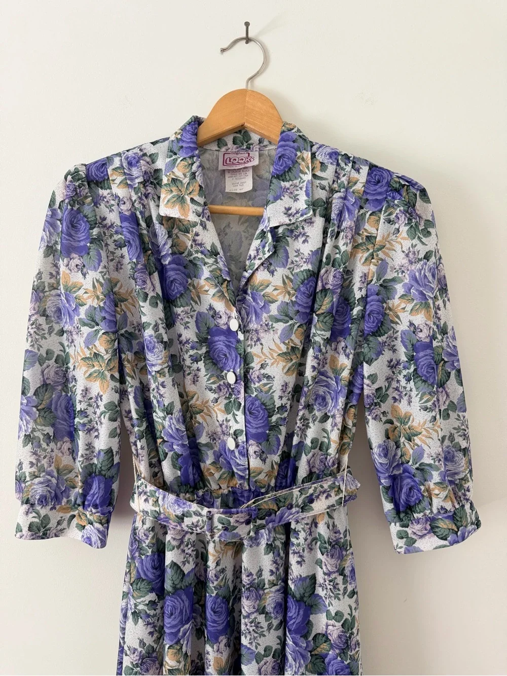 California Looks Vintage Purple Floral Belted Midi Dress